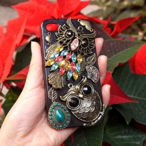 Fantacy Copper Two Owls Black Case For Iphone 4 4s