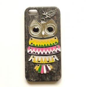 Silver Owl Black Wooden Pattern Leather Case For..