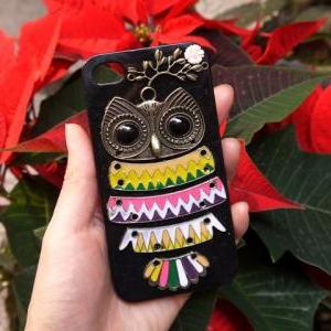 Antique Bronze Colorfal Owls Black Case For Iphone..