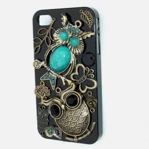 Antique Bronze Fantacy Owls Black Case For Iphone..