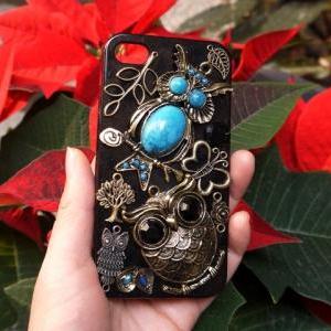 Antique Bronze Fantacy Owls Black Case For Iphone..