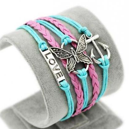 Love Navy Anchor Charm Bracelet Butterfly Pink..