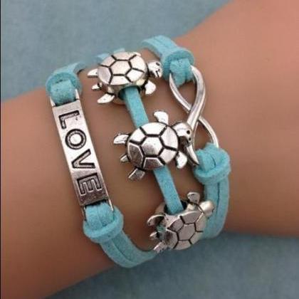 Blue Turtle love bracelet charm bra..
