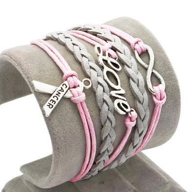 Pink Love Bracelet Charm Bracelet Cancer Grey..