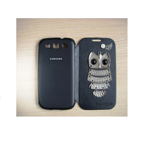 Antique Silver Owl Samsung S3 I9300 Flip Leather Case, Samsung Galaxy
