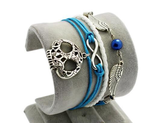 Angel Wings-infinity Blue Bracelet Charm Bracelet Skull White Braided Leather Bracelet