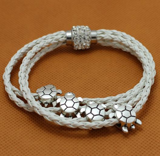 Four Turtle Fashion Bracelet Charm Bracelet White Braided Leather Bracelet