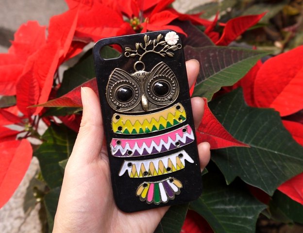 Antique Bronze Colorfal Owls Black Case For Iphone 4 4s