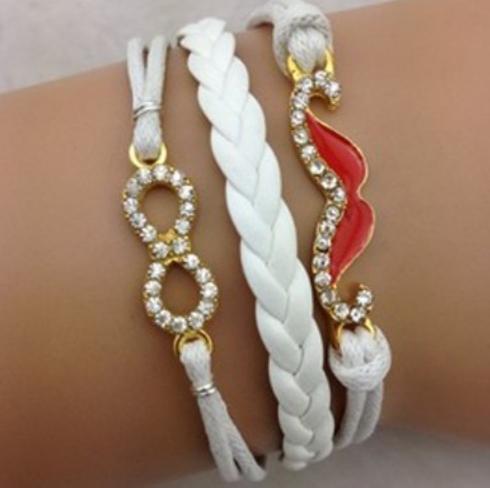 Love Infinity charm bracelet Butterfly white braided leather bracelet